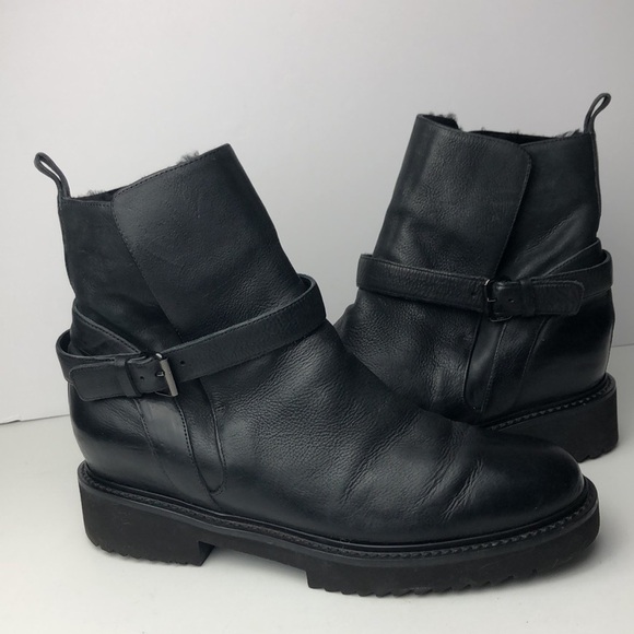 Vince Claudia Black Leather Moto Ankle Boots - Picture 3 of 14